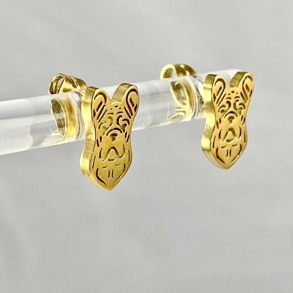 Tiny French Boxer Stud Earrings Stainless Steel - Picture 8 of 8